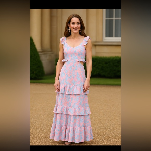 Simply Southern Pink Pineapple Costal Tropical Ruffle Preppy Pastel Maxi Dress - Picture 1 of 8